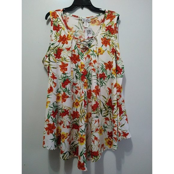 Beautiful Plus Size Long Length Floral Blouse Size 3X with front v neck ties - Picture 9 of 10